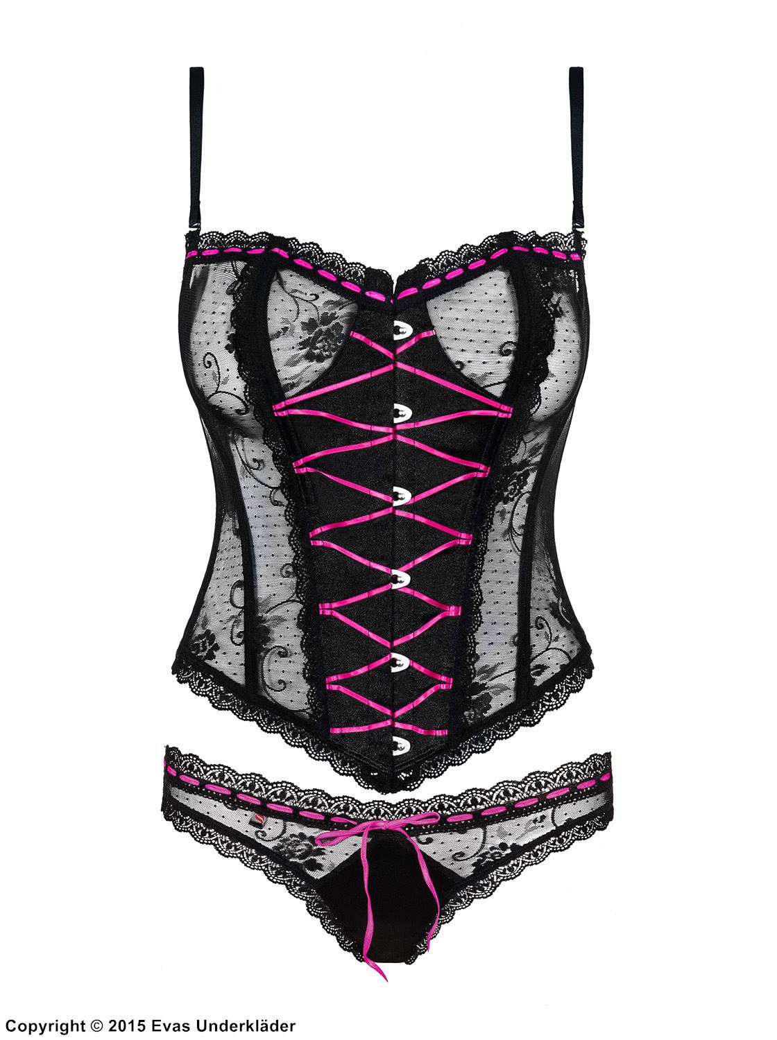 Soft corset with pink satin ribbons